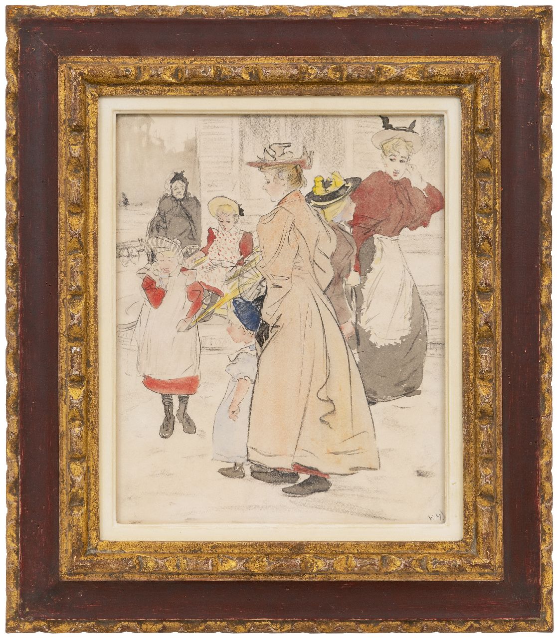 Vaarzon Morel W.F.A.I.  | Wilhelm Ferdinand Abraham Isaac 'Willem' Vaarzon Morel | Watercolours and drawings offered for sale | The encounter, chalk and watercolour on paper 28.5 x 32.3 cm, signed l.r. with initials