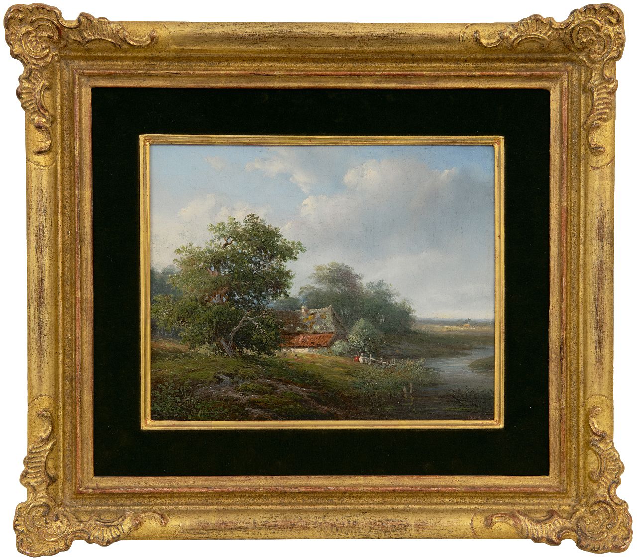 Vester W.  | Willem Vester | Paintings offered for sale | Summerlandscape with farmstead, oil on panel 22.0 x 27.3 cm, signed l.r. with initials and dated 1850