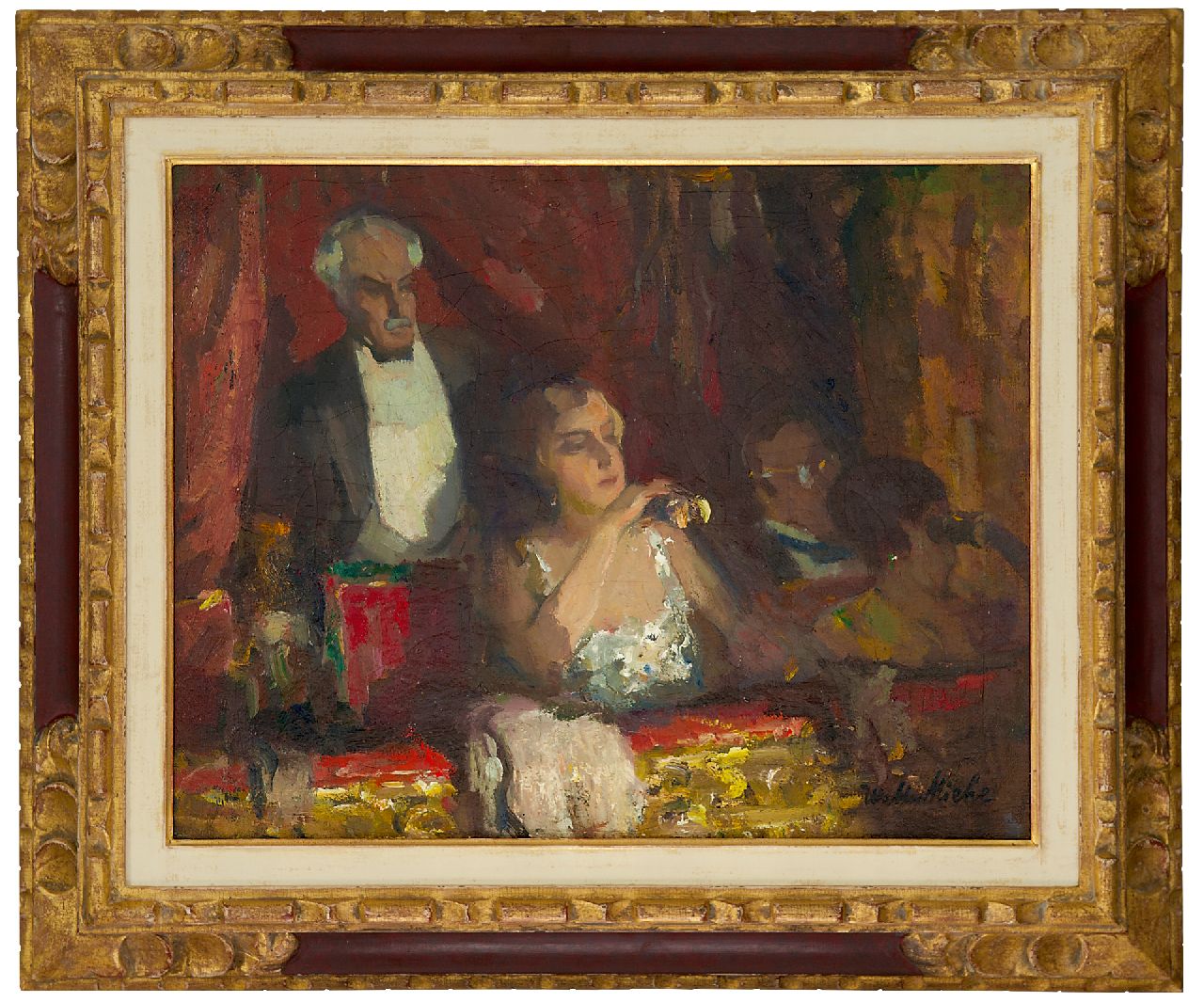 Miehe W.  | Walter Miehe, In the theatre, oil on canvas 40.0 x 50.3 cm, signed l.r.