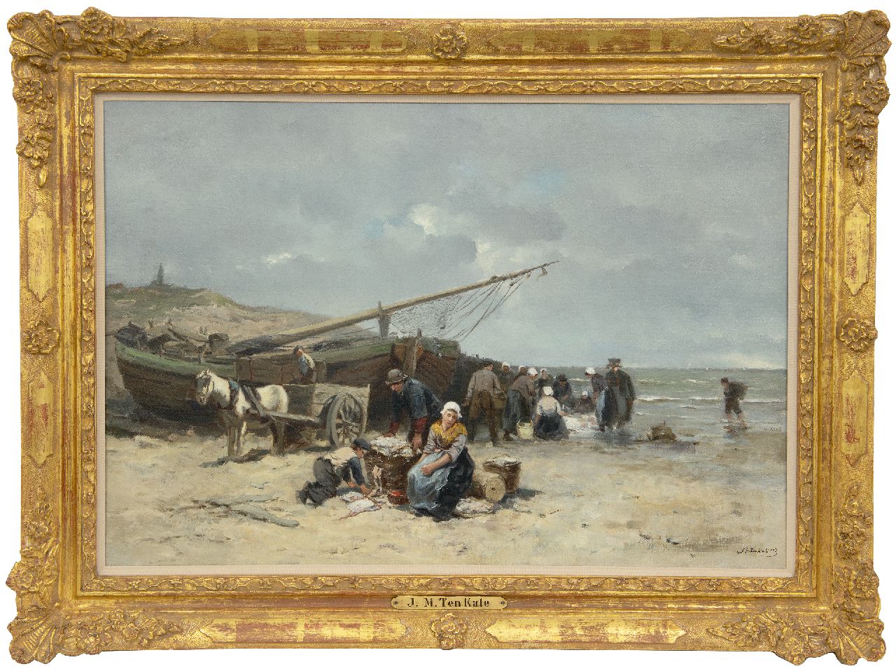 Kate J.M. ten | Johannes Marius ten Kate | Paintings offered for sale | Selling fish on the beach of Scheveningen, oil on canvas 50.5 x 73.5 cm, signed l.r.