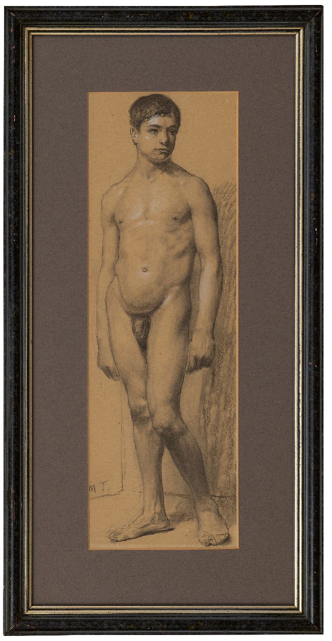Thedy M.E.G.  | Maximilian Eduard Gallus 'Max' Thedy | Watercolours and drawings offered for sale | An academy study, charcoal and chalk on paper 33.6 x 11.1 cm, signed l.l. with initials