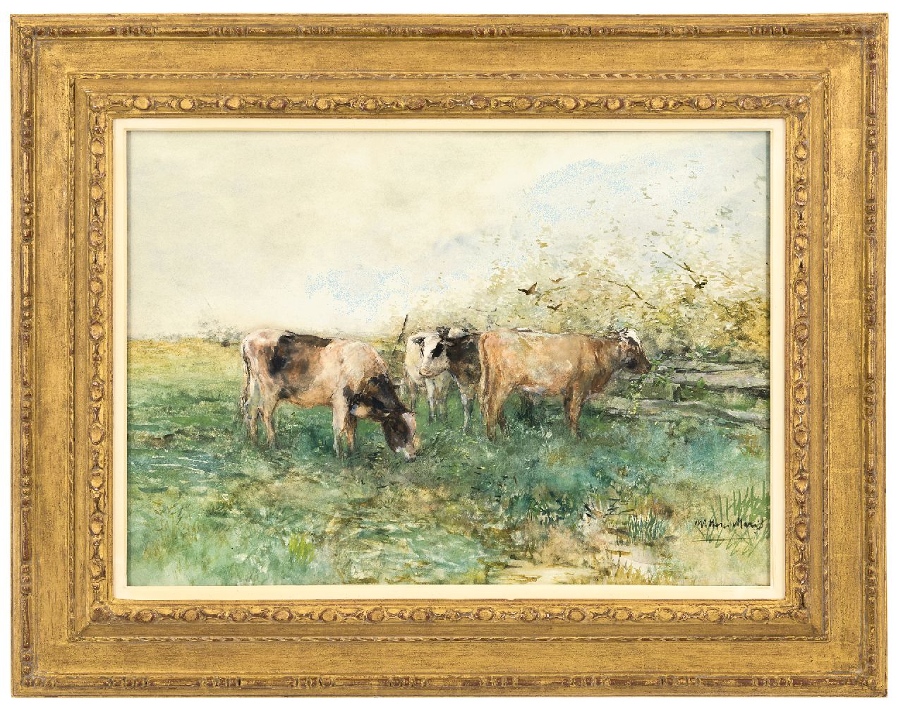 Maris W.  | Willem Maris | Watercolours and drawings offered for sale | Grazing cattle, watercolour and gouache on paper 41.4 x 57.8 cm, signed l.r.