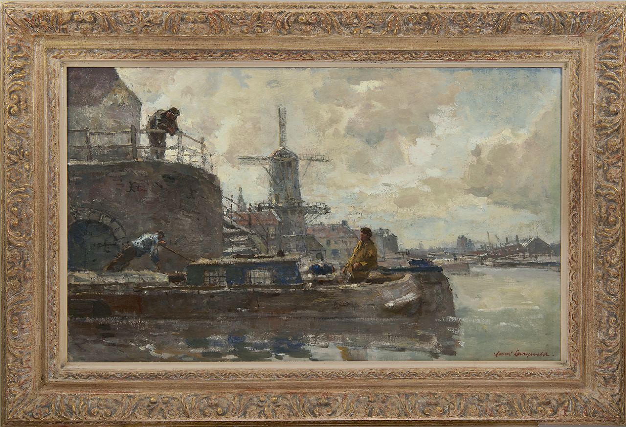 Langeveld F.A.  | Franciscus Arnoldus 'Frans' Langeveld | Paintings offered for sale | Windmill along the water, Amsterdam, oil on canvas 48.3 x 80.2 cm, signed l.r.