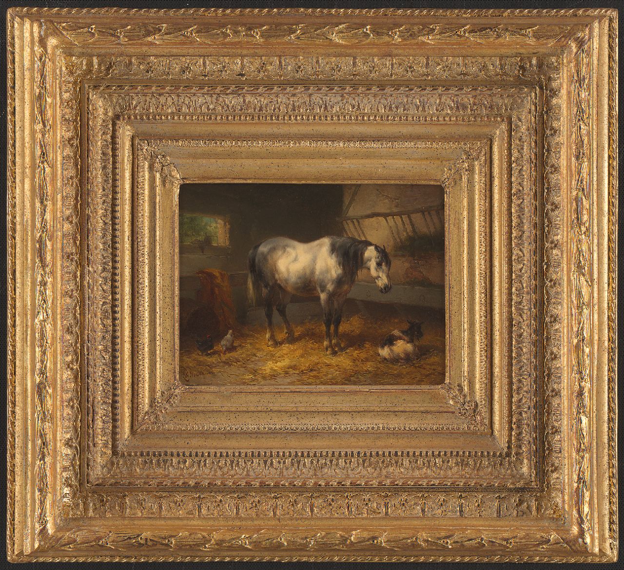 Verschuur W.  | Wouterus Verschuur, A resting horse in a stable, oil on panel 15.1 x 20.5 cm, signed l.l.