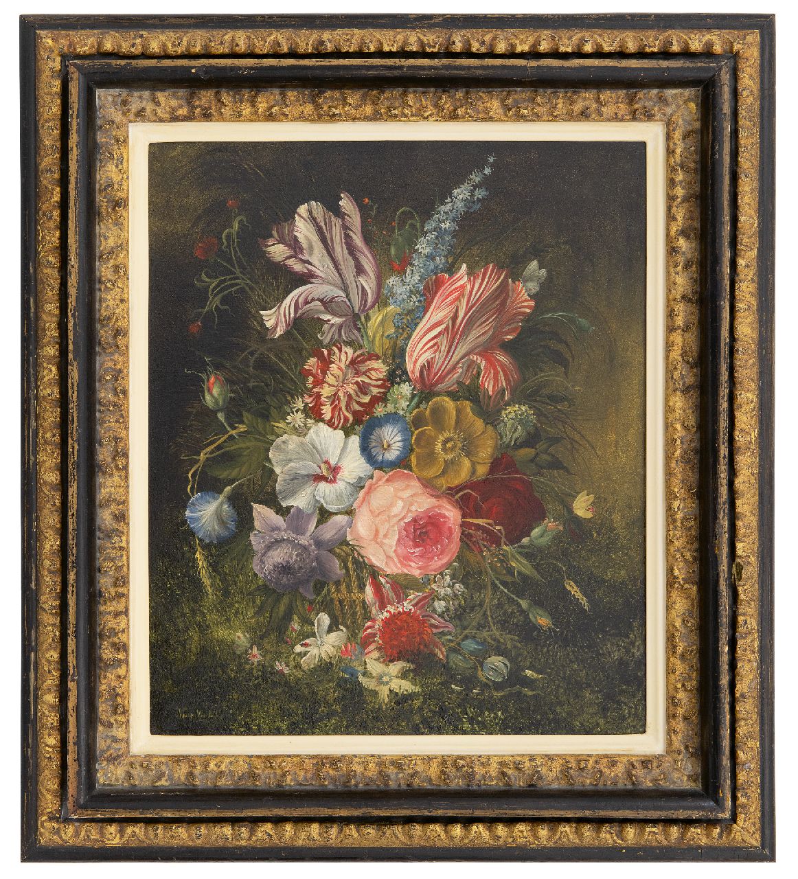 Hollandse School, 19e eeuw   | Hollandse School, 19e eeuw, Still life with flowers, oil on copper 35.7 x 29.9 cm, signed l.l. (unreadable)