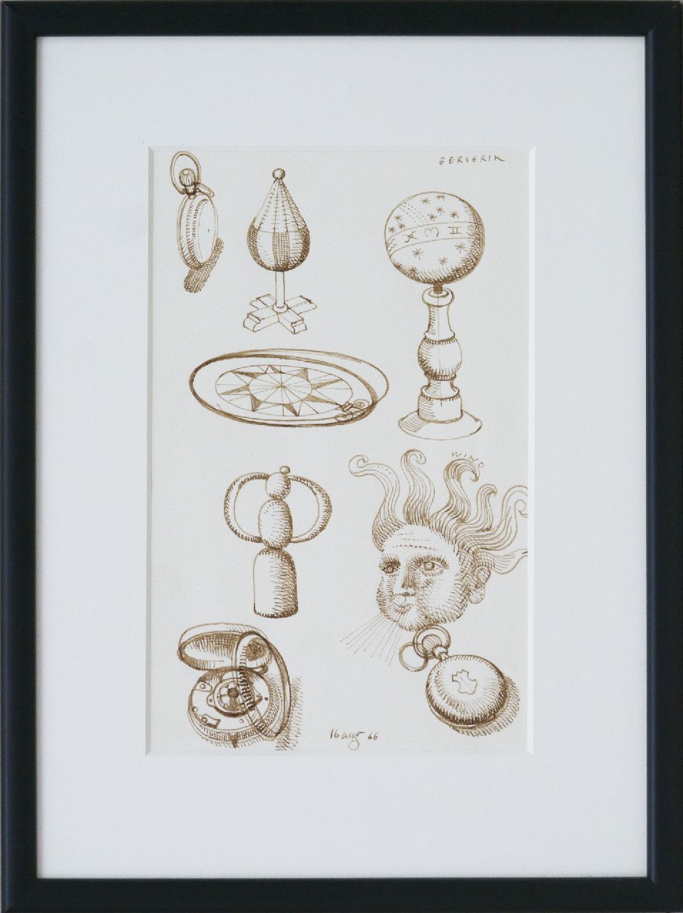 Berserik H.  | Hermanus 'Herman' Berserik | Watercolours and drawings offered for sale | Sundial and watches, pen and ink on paper 23.7 x 15.8 cm, signed u.r. and dated 16 aug 66