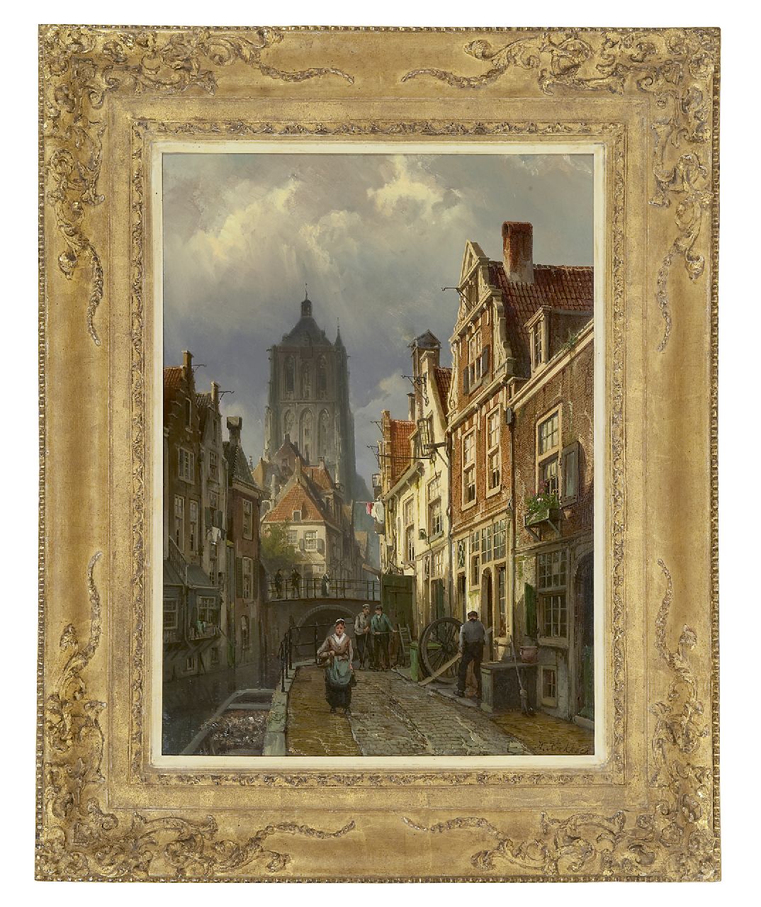 Koekkoek W.  | Willem Koekkoek, A Dutch town view with the tower of the St. Catharijnekerk of Brielle, oil on canvas 60.0 x 43.8 cm, signed l.r.