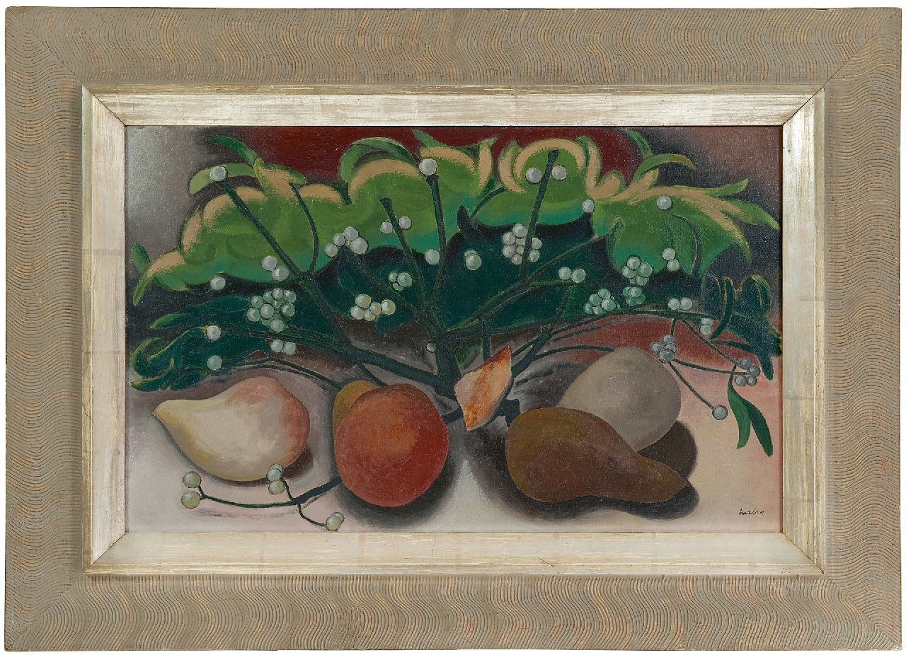 Herbin A.  | Auguste Herbin | Paintings offered for sale | Still life of pears and mistletoe, oil on canvas 38.7 x 61.2 cm, signed l.r. and executed ca. 1921