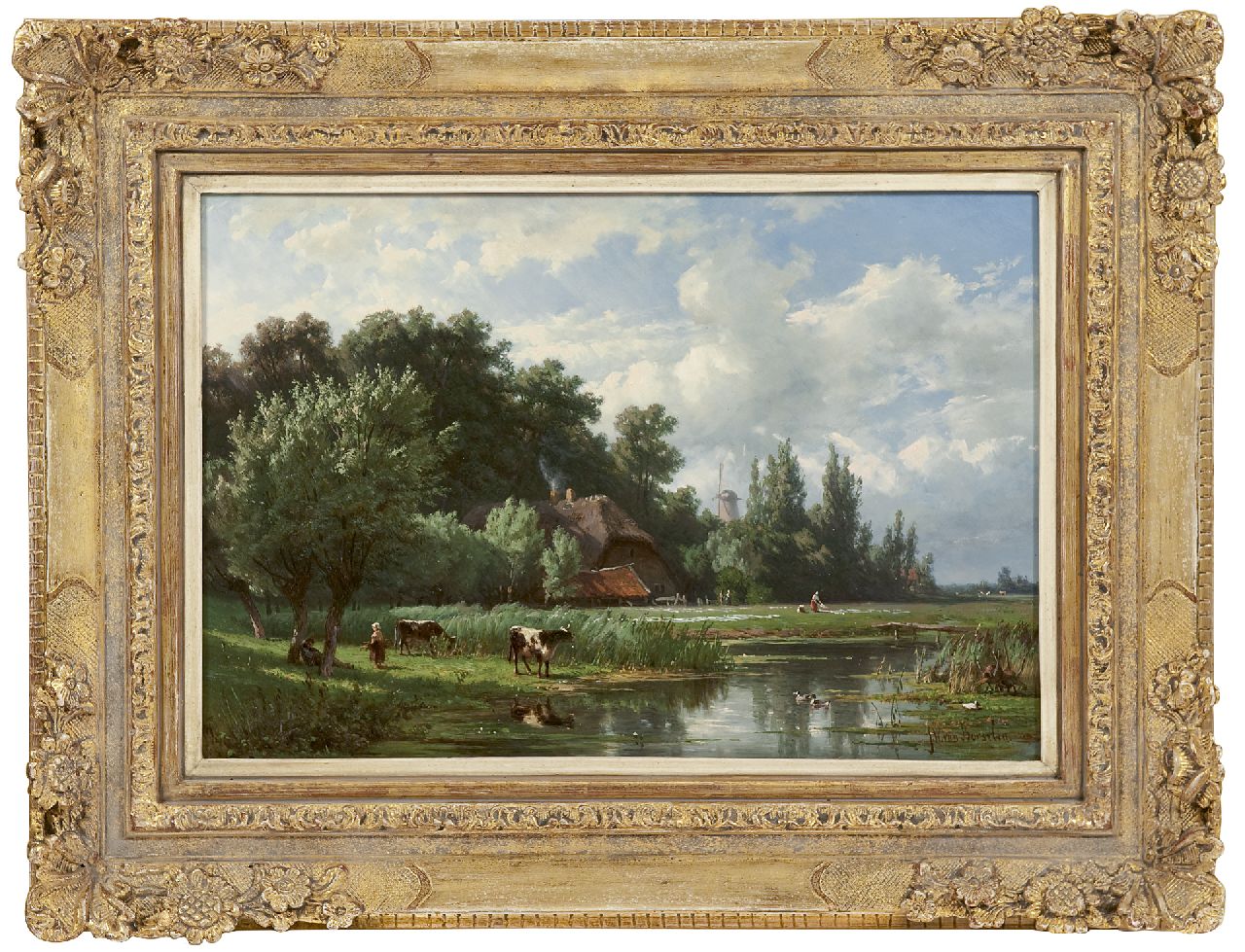 Borselen J.W. van | Jan Willem van Borselen, A Dutch polder landscape, oil on panel 30.2 x 44.3 cm, signed l.r.