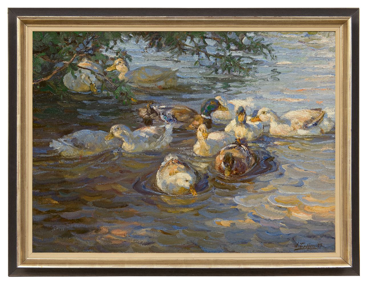Tiedjen C.F.M.W.  | Carl Friedrich Martin Wilhelm 'Willy' Tiedjen | Paintings offered for sale | Ducks in a pond, oil on canvas 60.0 x 80.0 cm, signed l.r. and dated '07