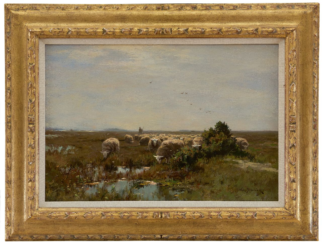 Steelink jr. W.  | Willem Steelink jr. | Paintings offered for sale | Grazing sheep on the heathland, oil on canvas 33.1 x 48.0 cm, signed l.r.