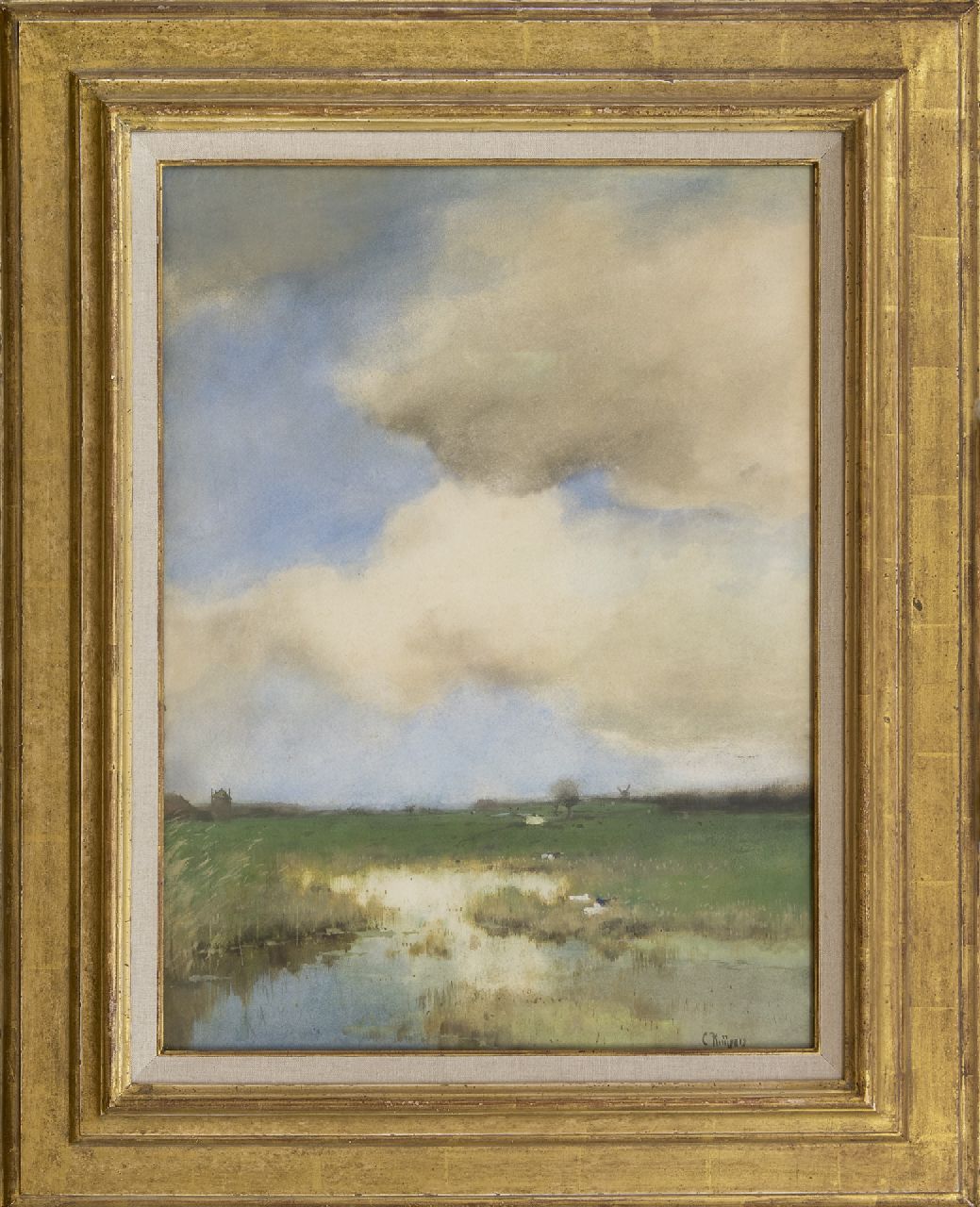 Kuijpers C.  | Cornelis Kuijpers | Watercolours and drawings offered for sale | Polder landscape, watercolour on paper 52.4 x 38.6 cm, signed l.r.