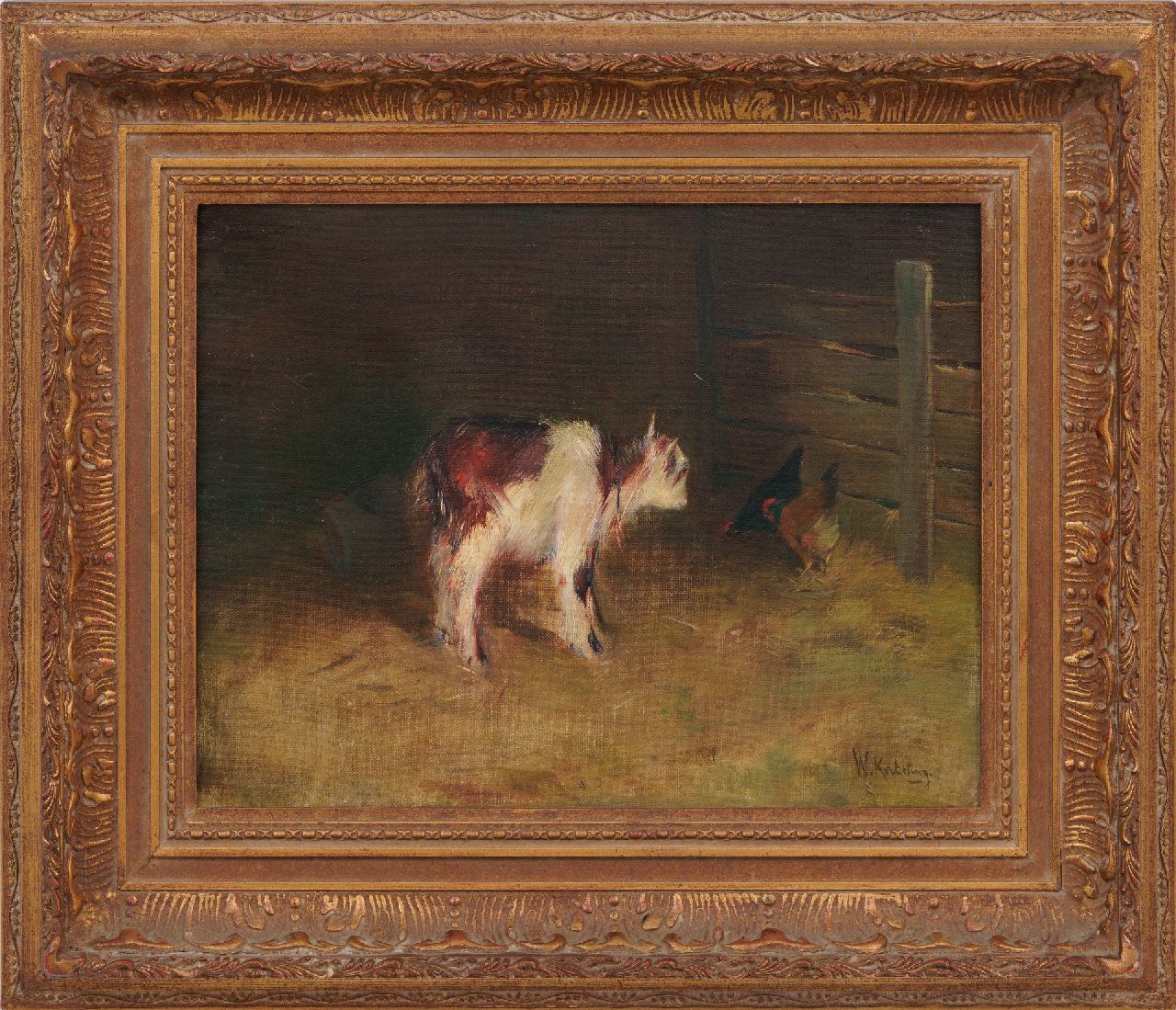 Korteling W.  | Willem Korteling, A goat and chicken, oil on canvas 31.0 x 40.1 cm, signed l.r.