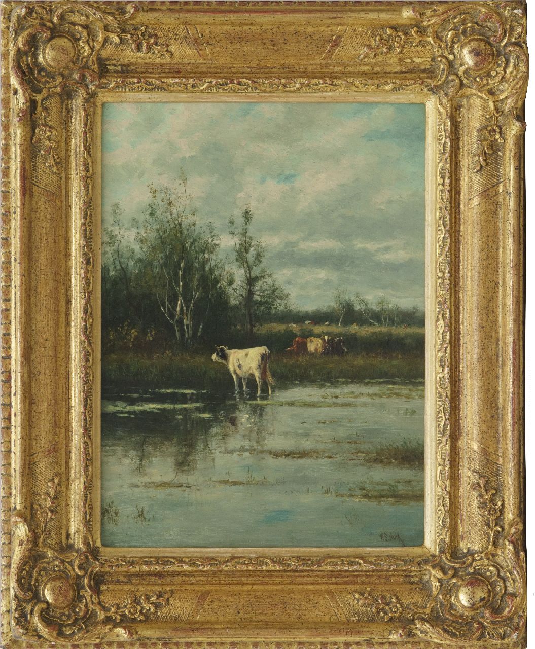 Hulk W.F.  | Willem Frederik Hulk, Cows along the water, oil on canvas 30.6 x 23.0 cm, signed l.r.