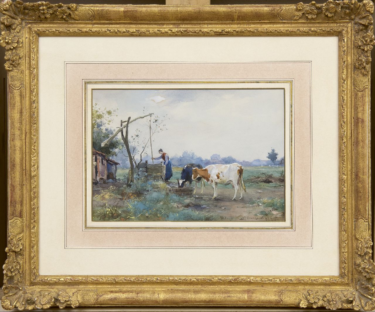 Groenewegen A.J.  | Adrianus Johannes Groenewegen, Near the well, watercolour on paper 17.9 x 26.0 cm, signed l.r.