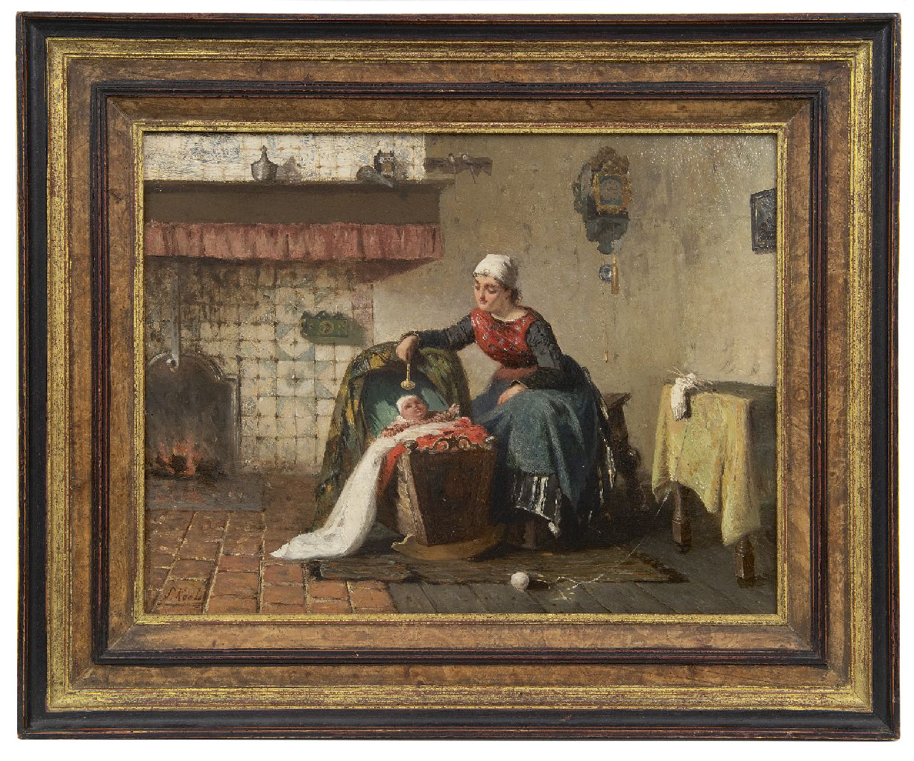 Kool S.C.  | Sipke 'Cornelis' Kool | Paintings offered for sale | Mother and child near a fireplace, oil on panel 26.6 x 35.0 cm, signed l.l. and dated 1881, without frame