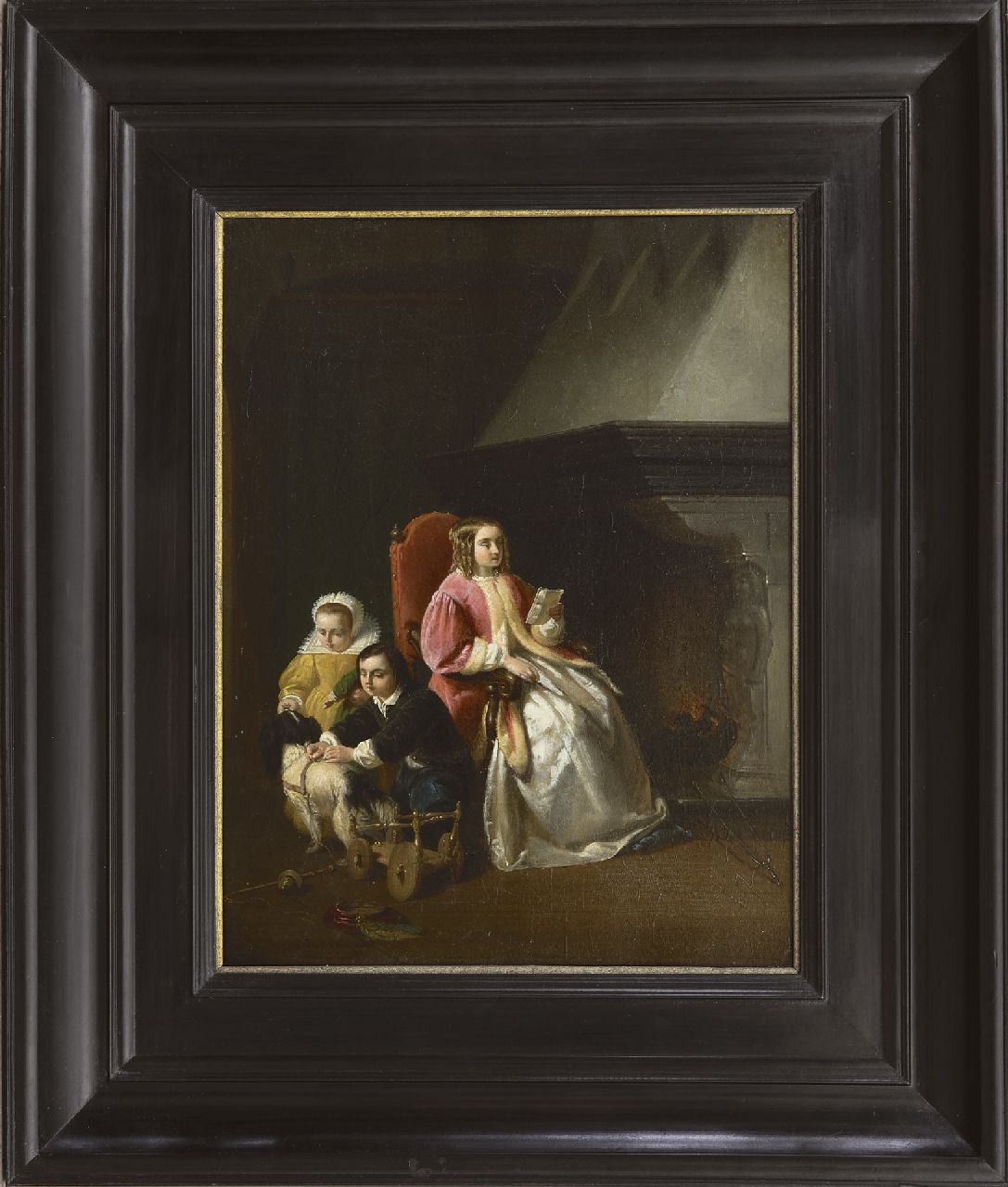 Vaarberg J.C.  | Joannes Christoffel Vaarberg | Paintings offered for sale | A mother with her children by a fire place, oil on panel 29.5 x 22.6 cm, signed l.l. and dated '60