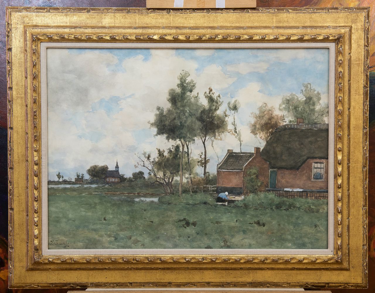 Bauffe V.  | Victor Bauffe | Watercolours and drawings offered for sale | A farmstead near Noorden, watercolour on paper 46.9 x 65.2 cm, signed l.l.