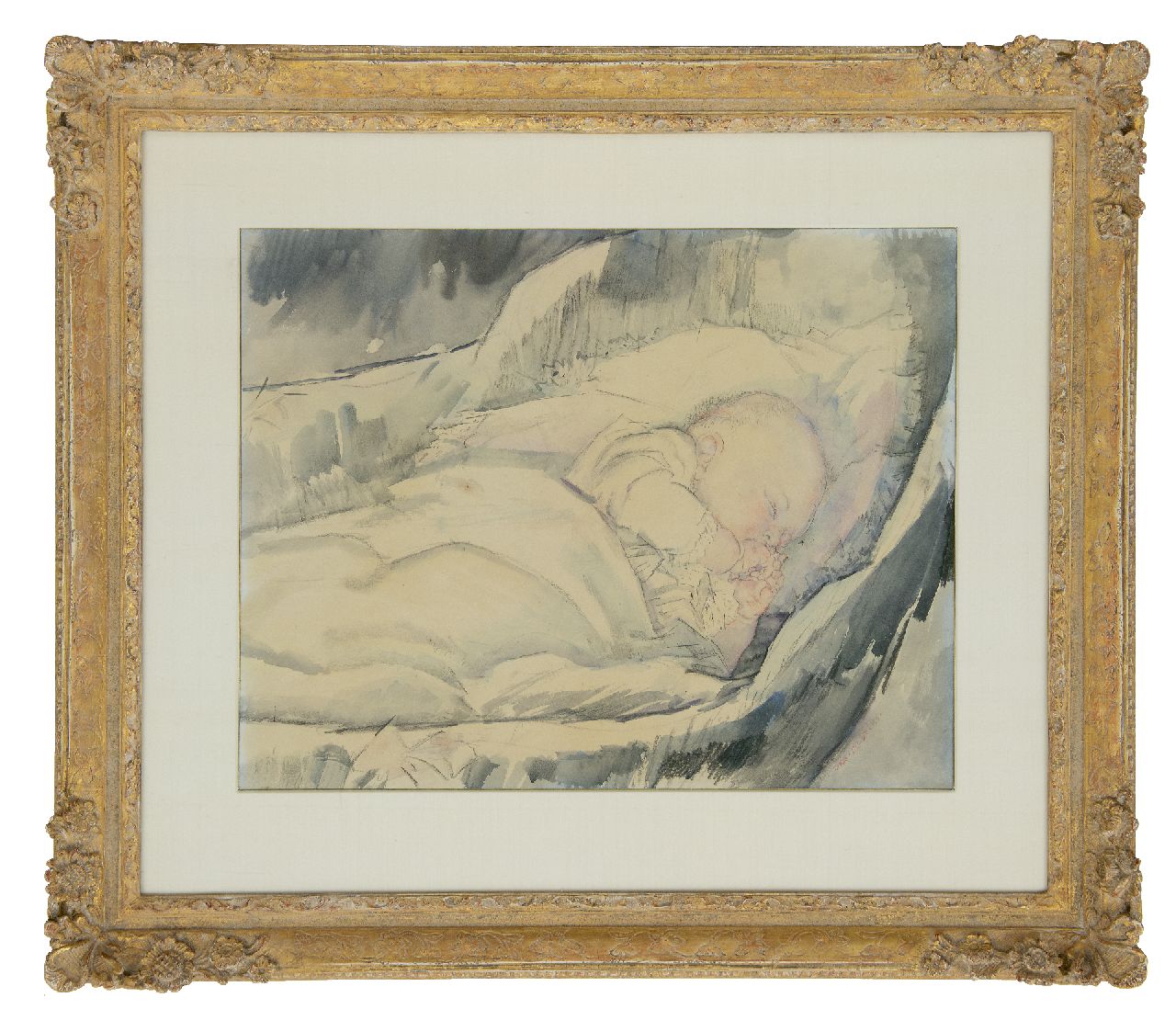 Sluijters J.C.B.  | Johannes Carolus Bernardus 'Jan' Sluijters | Watercolours and drawings offered for sale | Sleeping baby, black chalk and watercolour on paper 43.3 x 55.1 cm, signed l.r.
