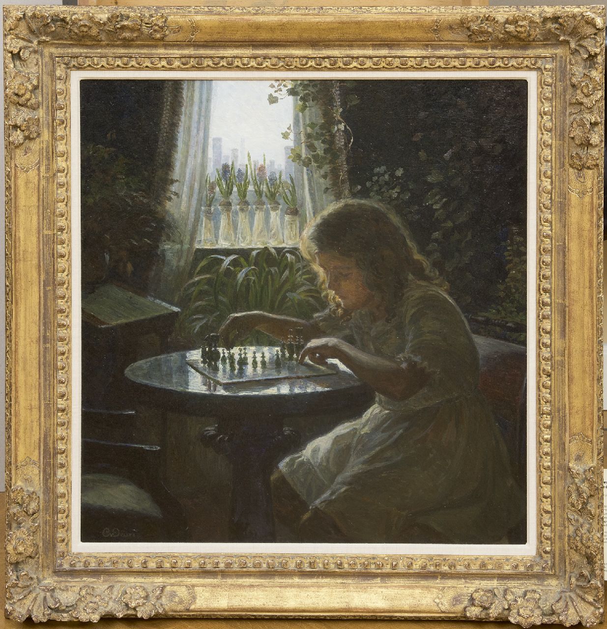 Schønheyder van Deurs C.A.  | Caroline Alexia Schønheyder van Deurs, The young chess player, oil on canvas 63.5 x 59.5 cm, signed l.l.