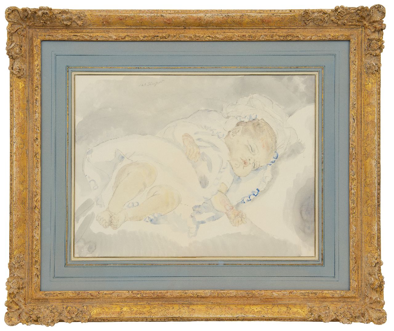 Sluijters J.C.B.  | Johannes Carolus Bernardus 'Jan' Sluijters | Watercolours and drawings offered for sale | Sleeping baby, pencil and watercolour on paper 46.5 x 58.5 cm, signed u.l.
