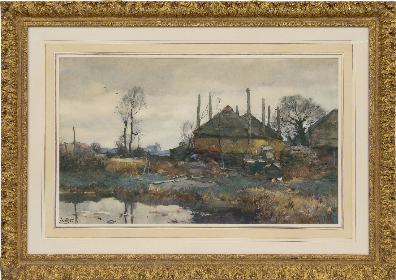 Windt Ch. van der | Christophe 'Chris' van der Windt | Watercolours and drawings offered for sale | A farm on the waterfront, watercolour and gouache on paper 42.3 x 70.2 cm, signed l.l. and painted 1906