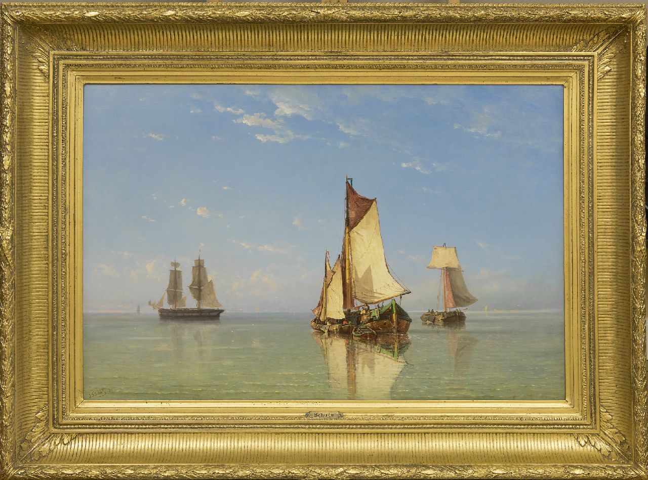 Schütz J.F.  | Jan Frederik Schütz | Paintings offered for sale | Ships on calm water, oil on canvas 70.1 x 104.9 cm, signed l.l. and dated '78