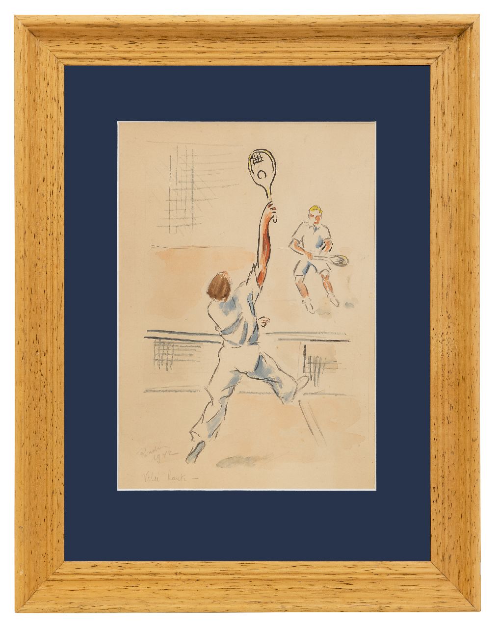 Franse School, 20e eeuw   | Franse School, 20e eeuw | Watercolours and drawings offered for sale | Tennis players, mixed media on paper 27.5 x 19.5 cm, signed l.l. ('Ronde' vague) and dated 1942