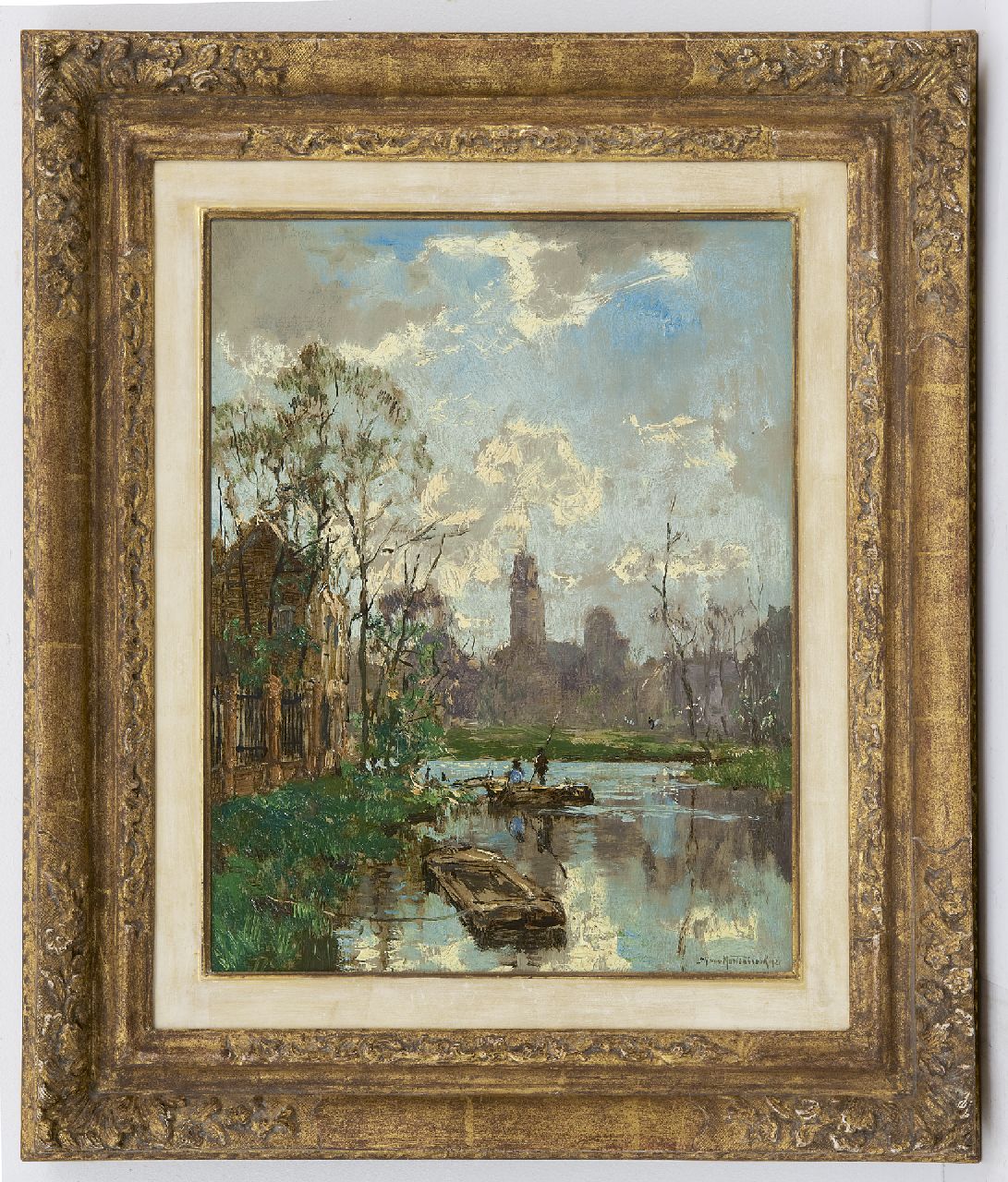 Mastenbroek J.H. van | Johan Hendrik van Mastenbroek, View of a canal, oil on canvas 34.9 x 27.4 cm, signed l.r. and dated 1921