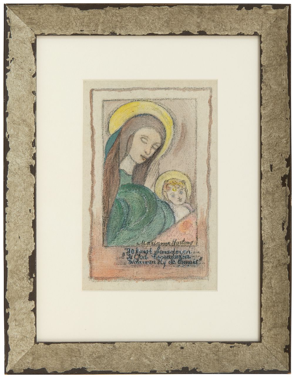 Hartong M.A.E.  | Maria Anna Elisabeth ‘Marianne’ Hartong | Watercolours and drawings offered for sale | Madonna and child, chalk and watercolour on paper 21.9 x 15.2 cm, signed l.r.