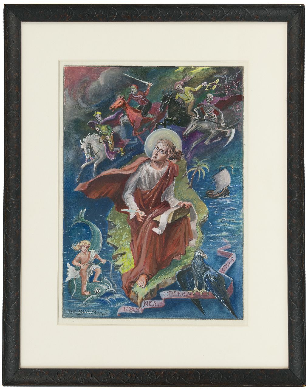 Mammen J.  | Jan Mammen | Watercolours and drawings offered for sale | John the Baptist on Patmos, watercolour and gouache on paper 27.8 x 20.0 cm, signed l.l. and dated 1948