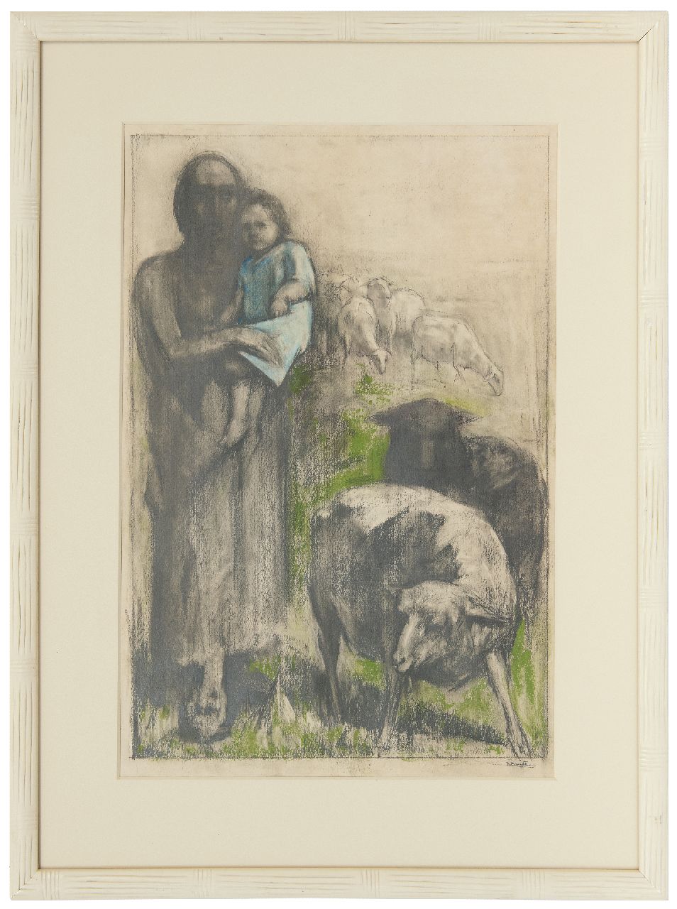 Bautz D.  | David Bautz | Watercolours and drawings offered for sale | A shepherd with a child, pastel on paper 47.6 x 32.2 cm, signed l.r.