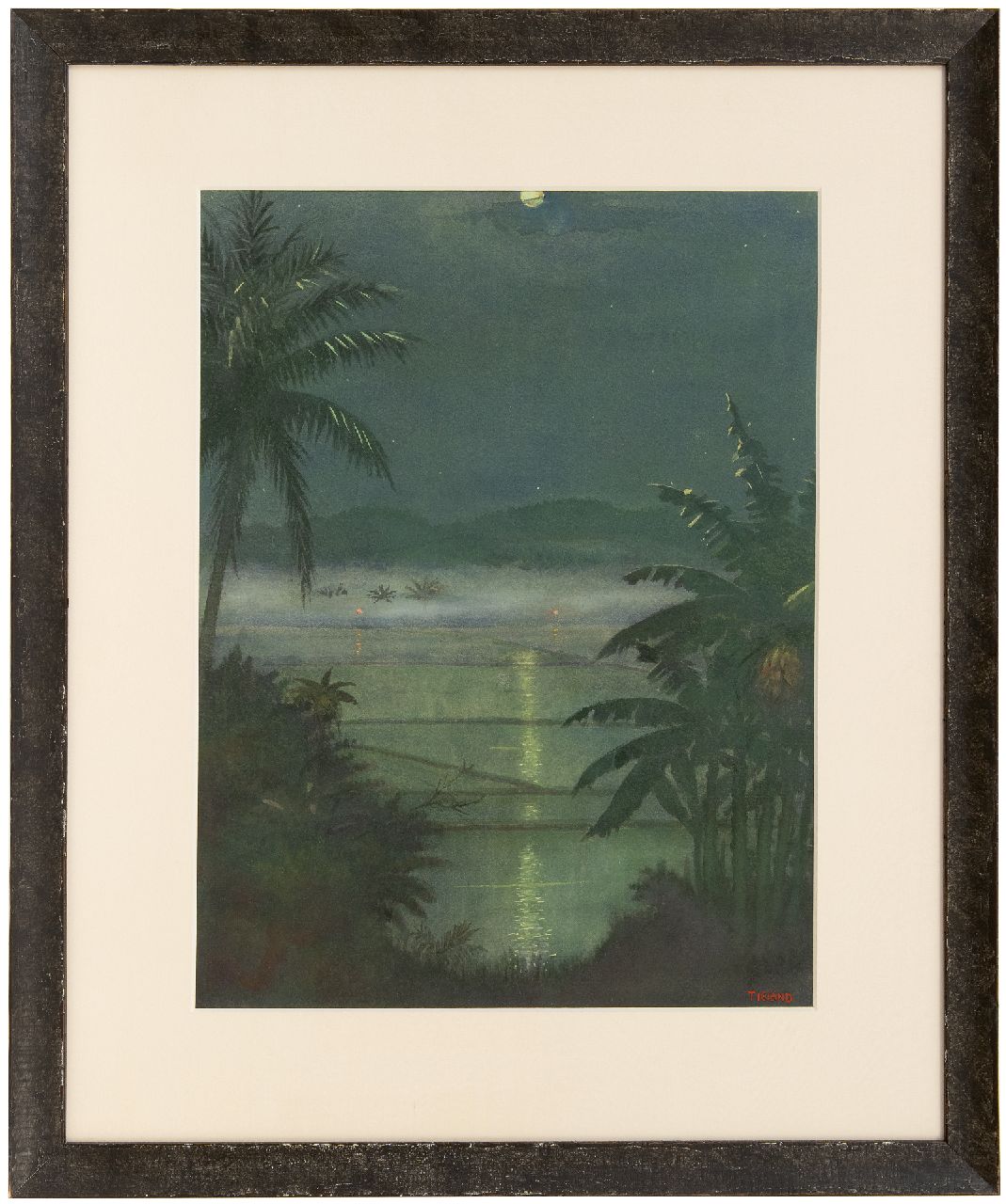 Tieland H.H.L.  | Henri Herman Leonardus Tieland | Watercolours and drawings offered for sale | Moon evening in the Preanger, Java, watercolour on paper 48.0 x 36.4 cm, signed l.r.