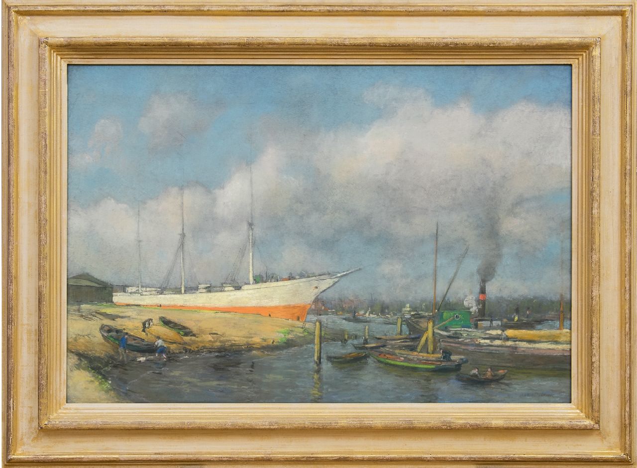 Heijenbrock J.C.H.  | Johan Coenraad Hermann 'Herman' Heijenbrock | Watercolours and drawings offered for sale | A shipyard, pastel on paper 62.4 x 92.4 cm, signed l.r.