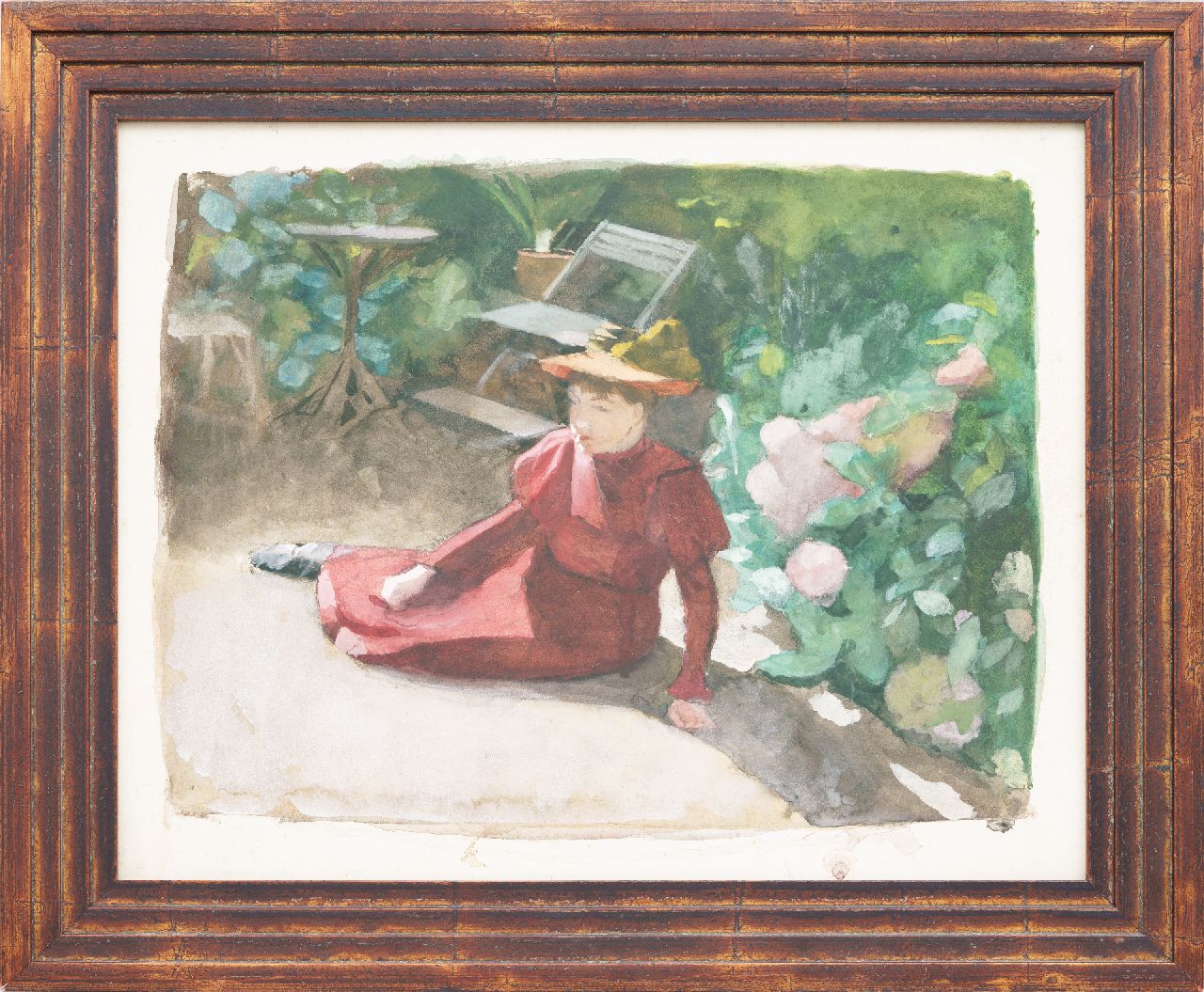 Heineken M.  | Marie Heineken, A woman in a garden, watercolour on paper 44.5 x 55.6 cm