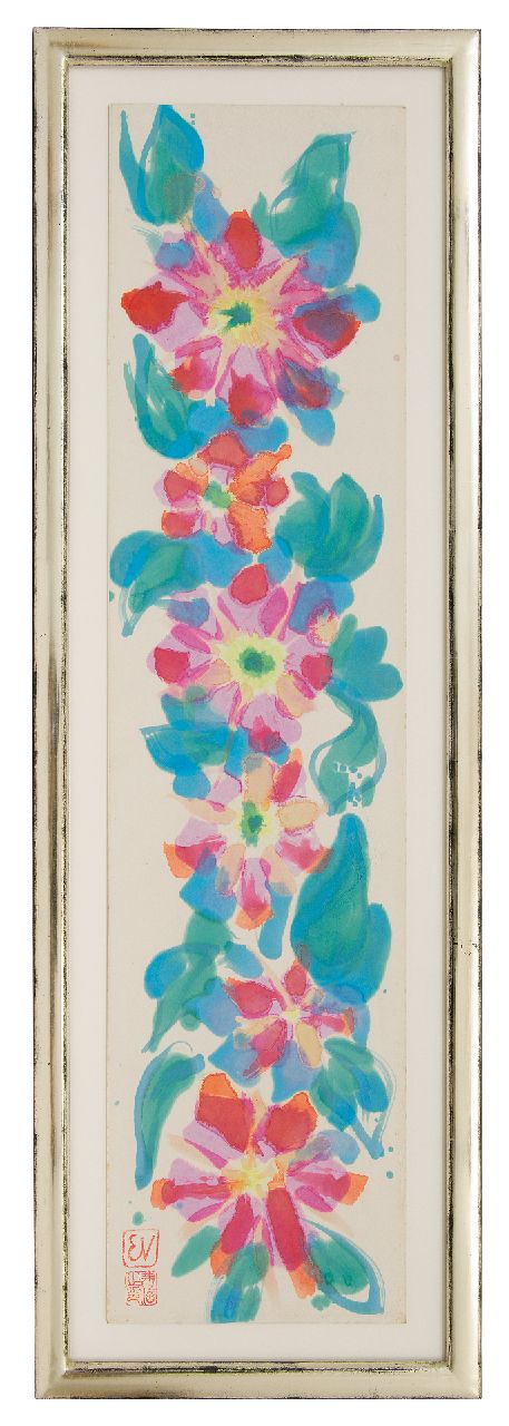 Vijlbrief E.  | Ernst Vijlbrief | Watercolours and drawings offered for sale | Flowers, watercolour on Japanese paper on cardboard 125.6 x 29.5 cm, signed l.l. with monogramstamp and artist's stamp