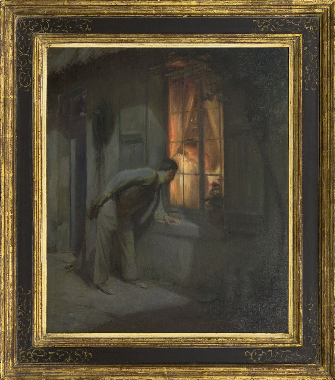 Tabary E.  | Emile Tabary, The voyeur, oil on canvas 55.4 x 46.5 cm, signed l.r.