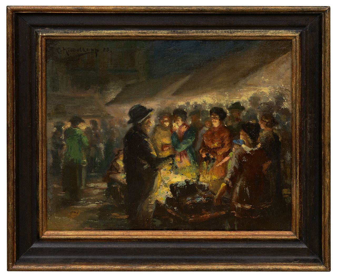 Middelkoop C.H.L.  | Cornelis Helenis Lodewijk Middelkoop | Paintings offered for sale | Marketplace at night, oil on canvas 33.0 x 39.9 cm, signed u.l. and dated '23