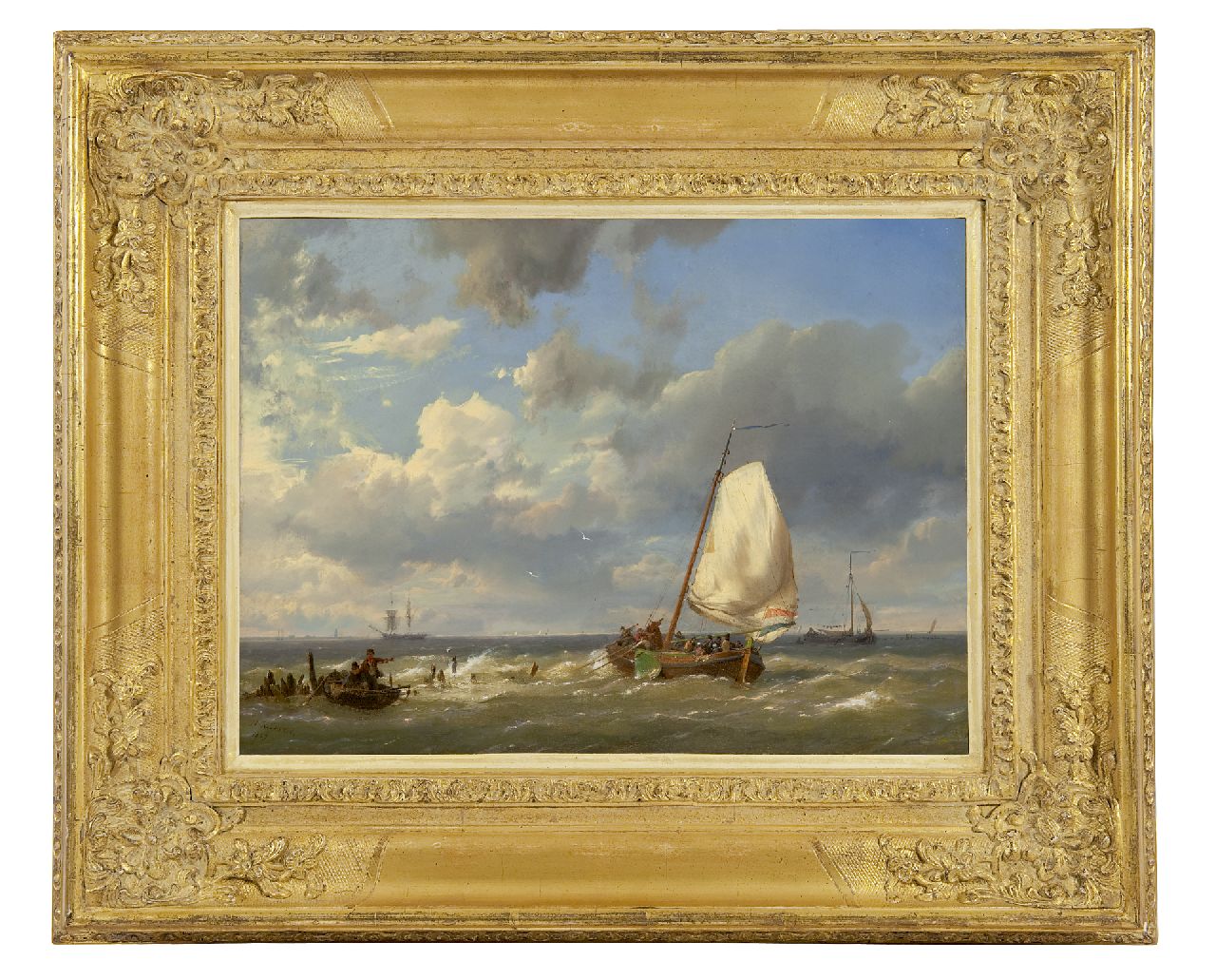 Koekkoek H.  | Hermanus Koekkoek, Fishing boats off the coast, oil on canvas 31.9 x 43.5 cm, signed l.l. and dated 1859