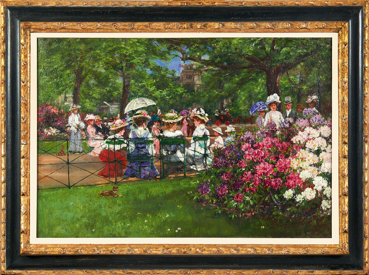 Hague J.E.H.  | Joseph Edward Homerville Hague, Elegant party in Hyde Park, London, oil on canvas 43.5 x 64.2 cm, signed l.r.