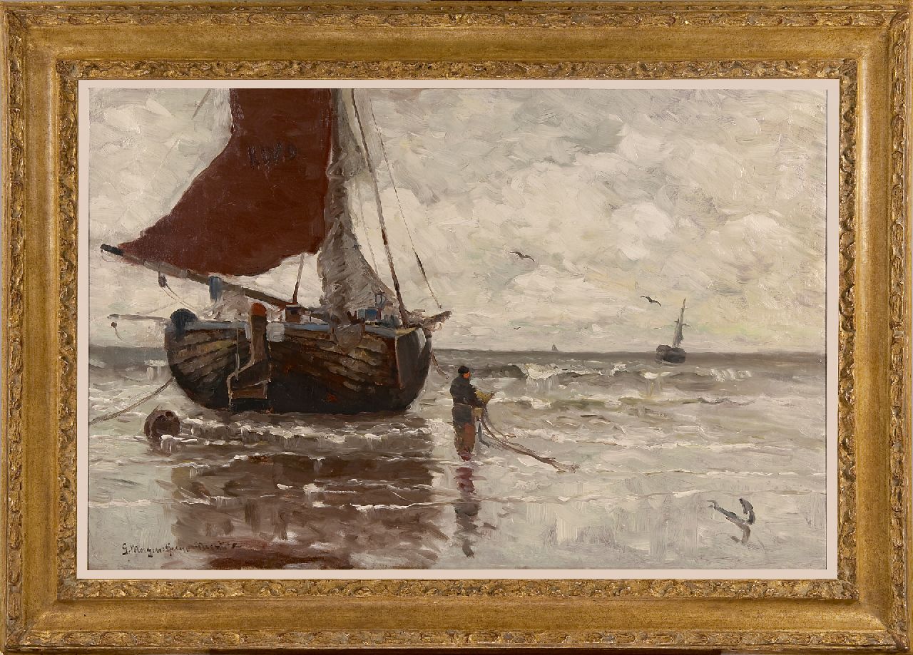 Munthe G.A.L.  | Gerhard Arij Ludwig 'Morgenstjerne' Munthe | Paintings offered for sale | Moored fishing boat, oil on canvas 62.9 x 96.4 cm, signed l.l.