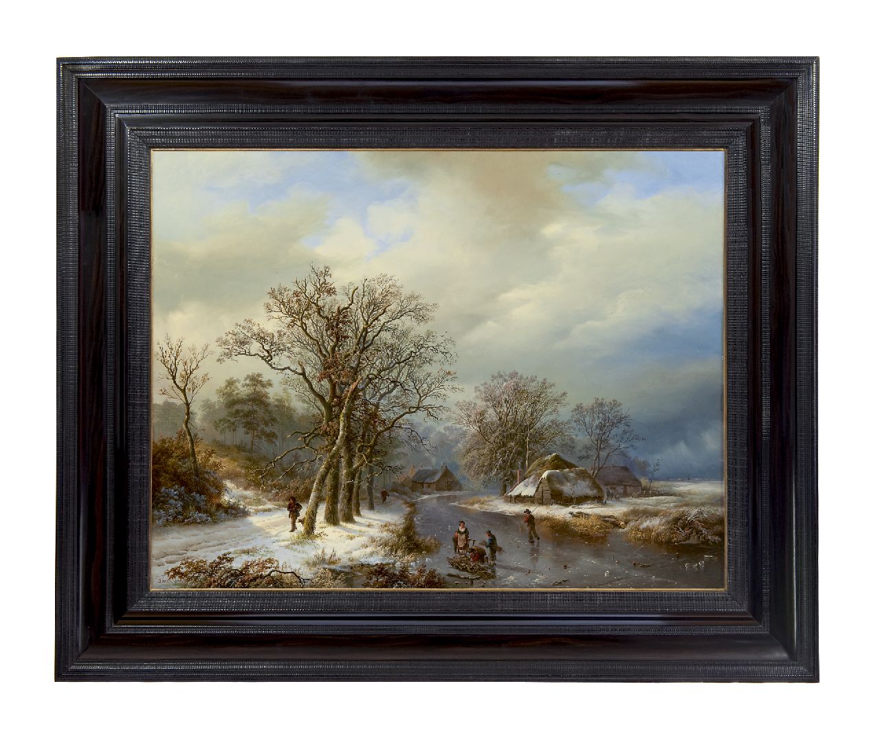 Bodeman W.  | Willem Bodeman, A winter landscape with skaters and farmers gathering wood, oil on panel 58.0 x 75.4 cm, signed l.l.