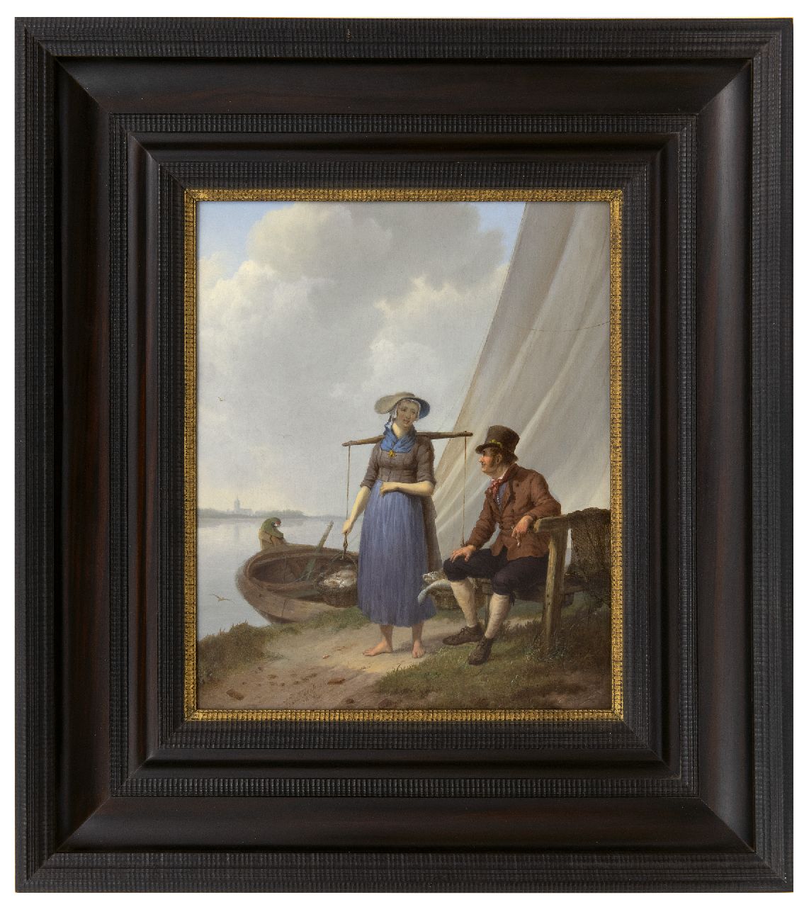 Koekkoek J.H.  | Johannes Hermanus Koekkoek | Paintings offered for sale | A fisherman and woman, chatting, oil on panel 33.1 x 26.9 cm, signed l.c. and dated 1834