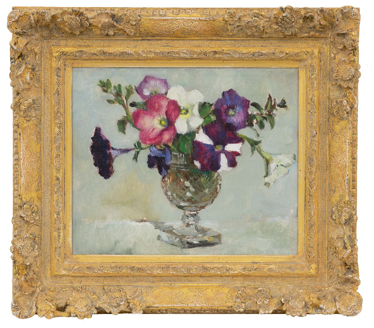 Arntzenius E.C.  | Elise Claudine Arntzenius, Petunias in a vase, oil on canvas 25.2 x 30.2 cm