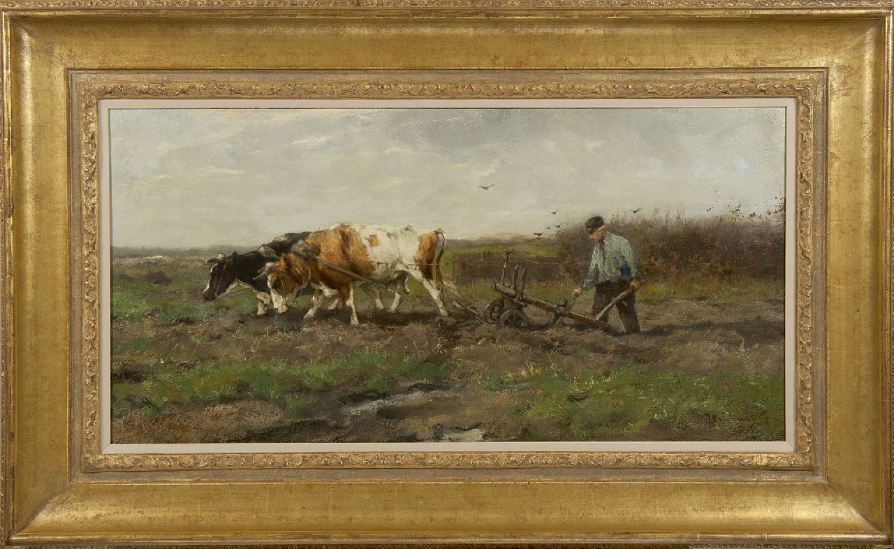Scherrewitz J.F.C.  | Johan Frederik Cornelis Scherrewitz | Paintings offered for sale | Ploughing farmer, oil on canvas 40.1 x 80.4 cm, signed l.r.