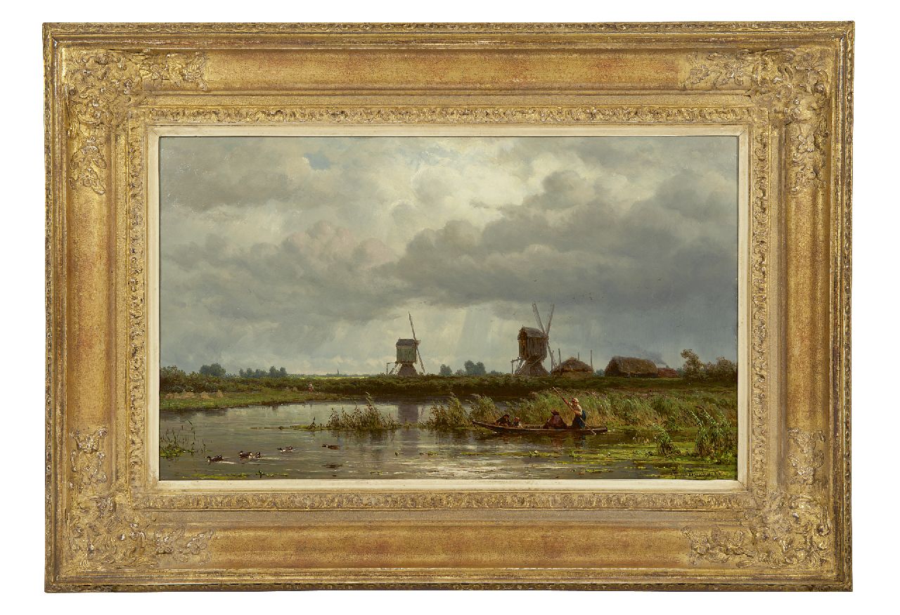 Borselen J.W. van | Jan Willem van Borselen, Escaping the rain, oil on panel 33.3 x 55.4 cm, signed l.r. and dated '62