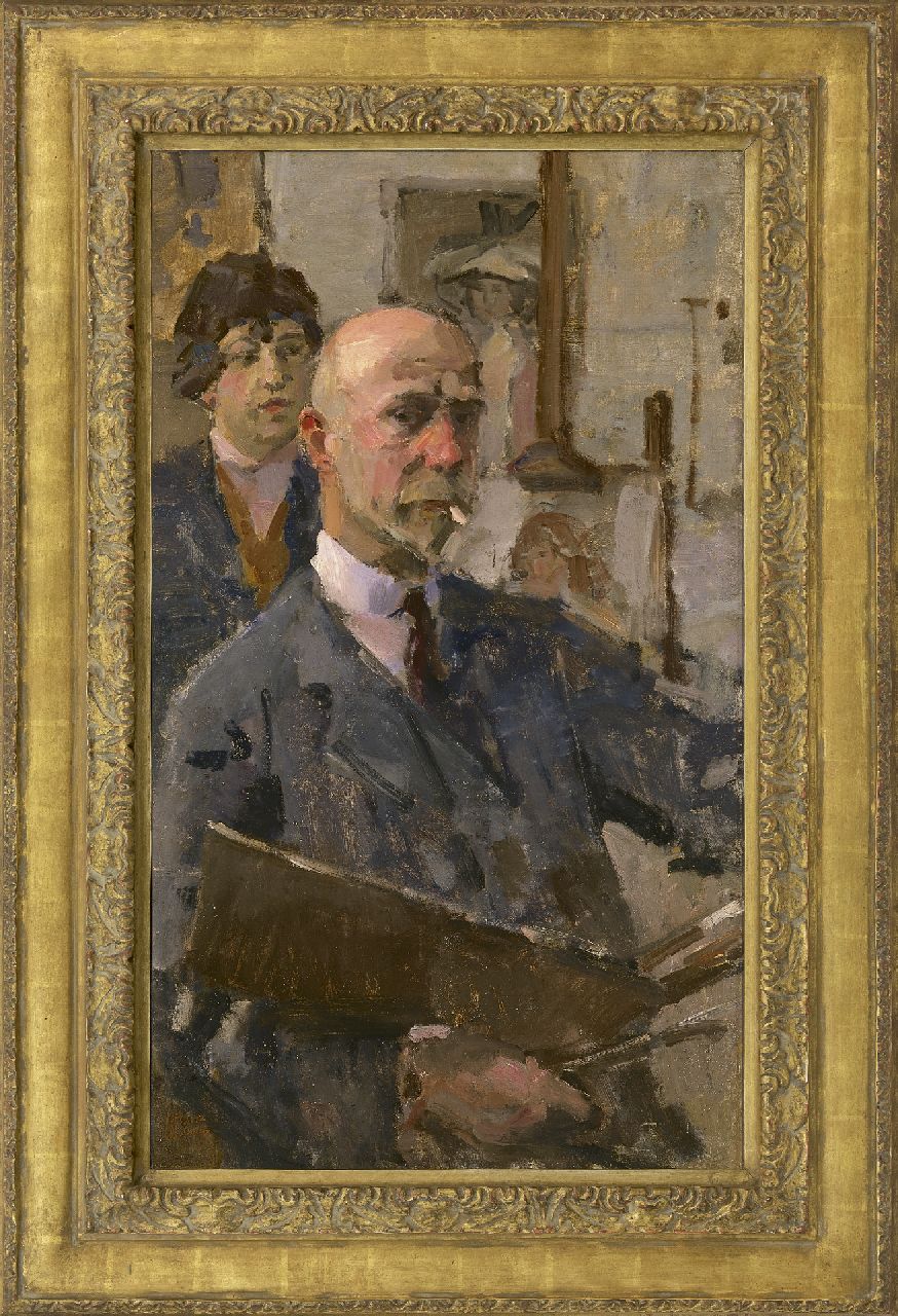 Israels I.L.  | 'Isaac' Lazarus Israels, Self-portrait with model in studio, oil on canvas 86.3 x 50.3 cm, signed l.l. and executed ca. 1919
