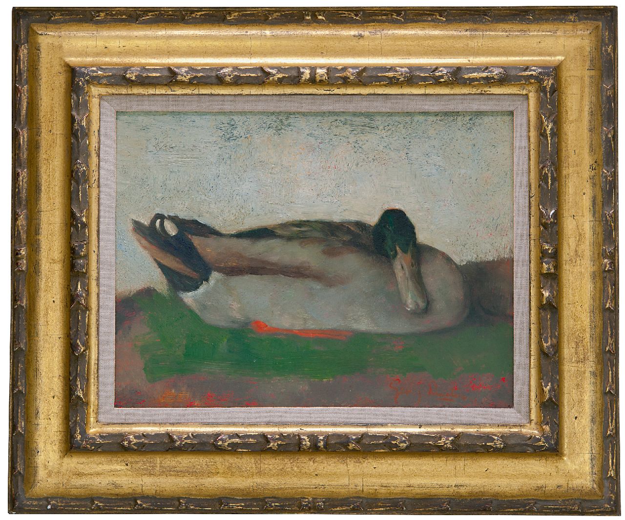 Rueter W.C.G.  | Wilhelm Christian 'Georg' Rueter, Sleeping duck, oil on panel 23.5 x 32.2 cm, signed l.r.