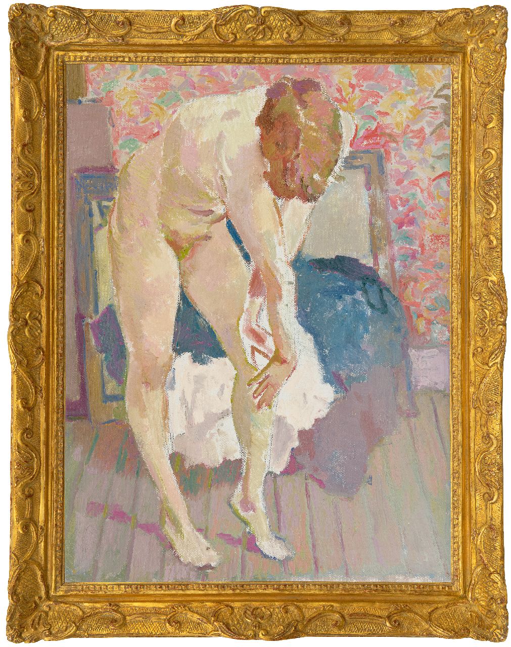 Boer H. de | Hessel de Boer | Paintings offered for sale | Bending nude, oil on canvas 60.3 x 45.0 cm