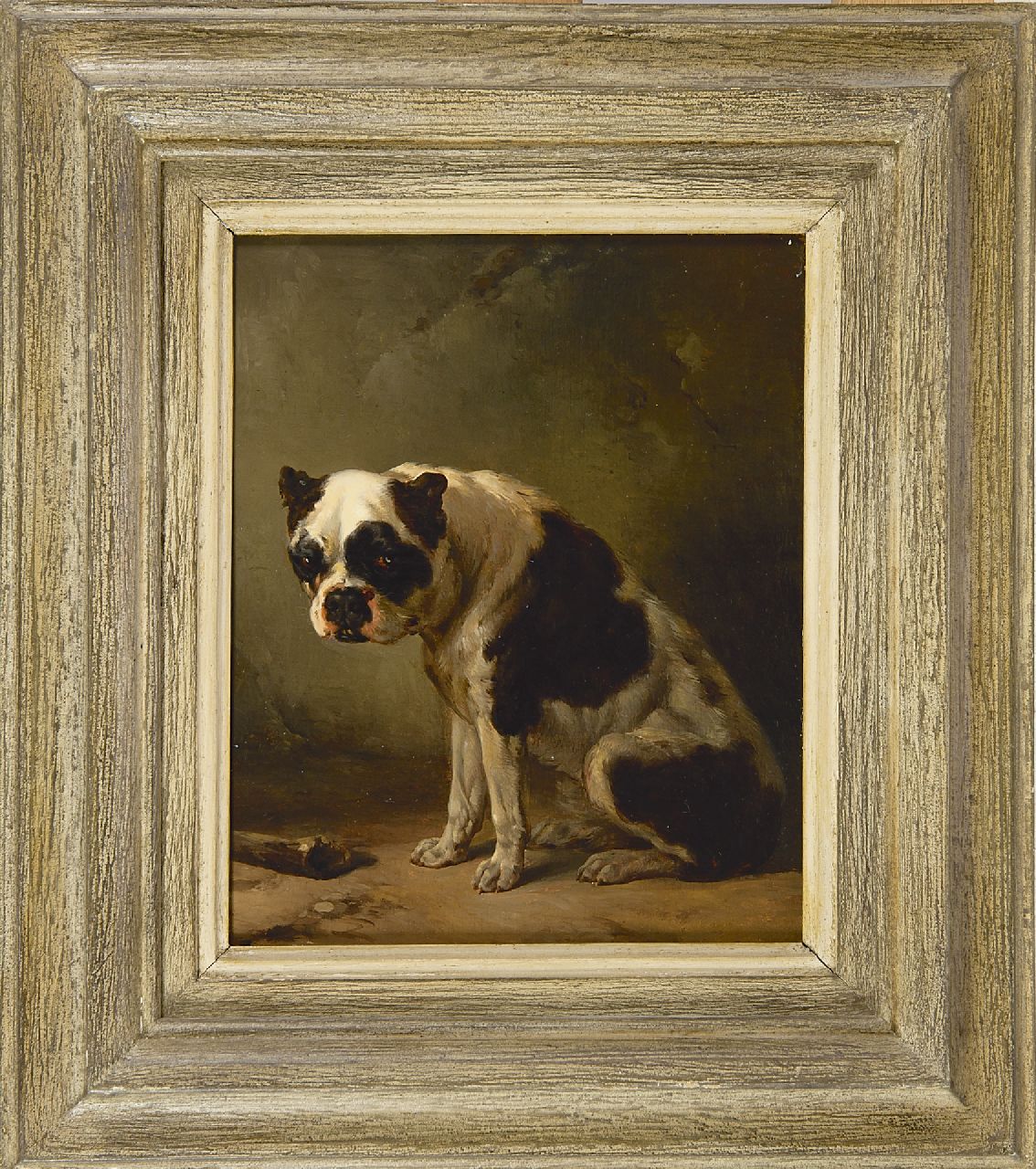Verschuur W.  | Wouterus Verschuur | Paintings offered for sale | A seated bulldog, oil on panel 10.2 x 19.6 cm
